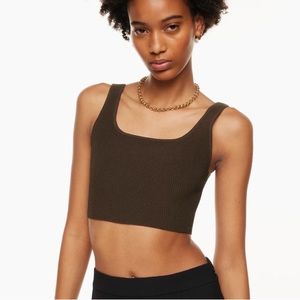 Babaton square neck sculpt crop top coffee bean xs
